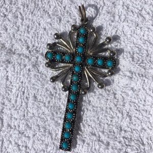 Silver and turquoise Cross Pendant